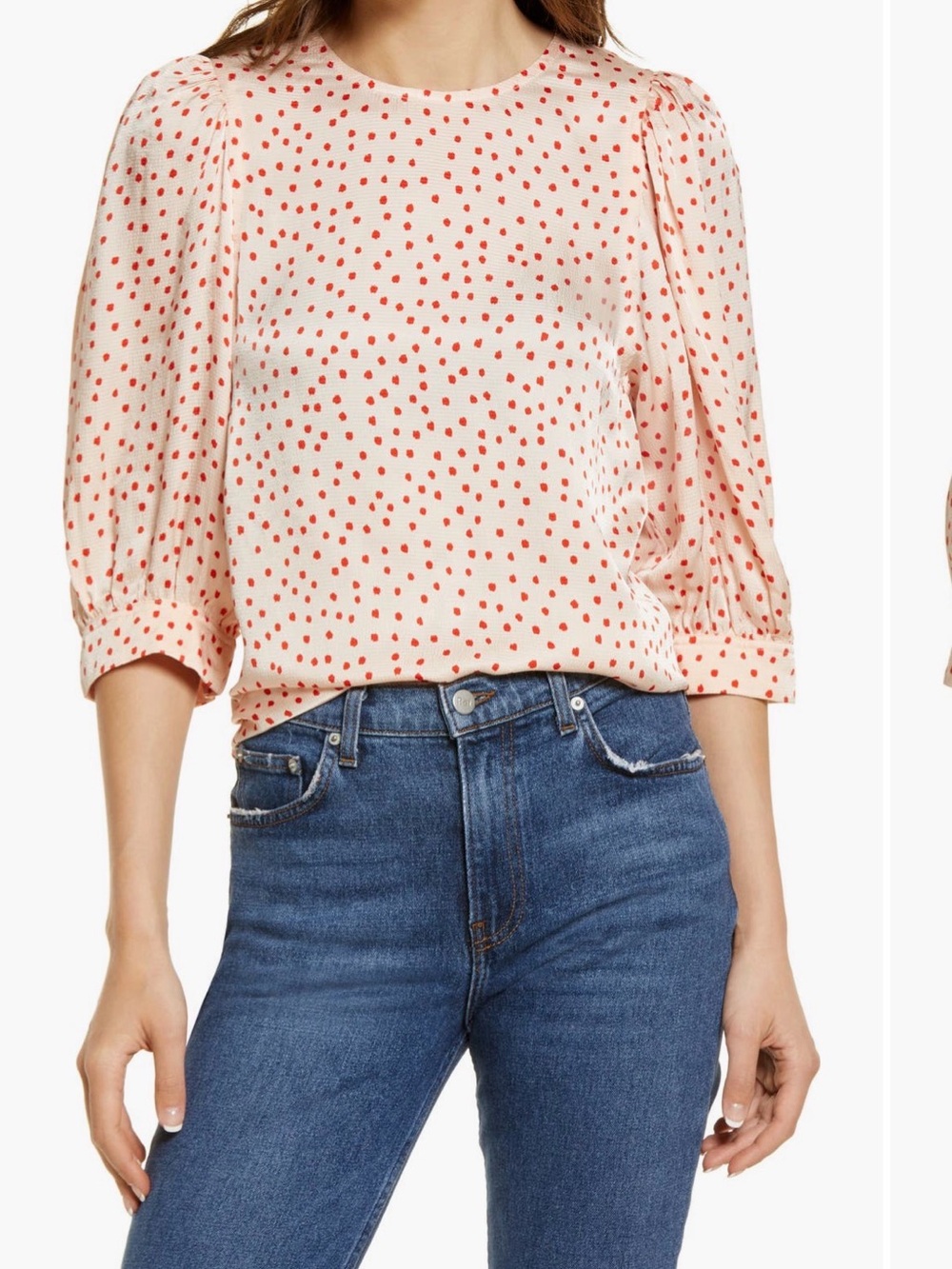 SAMSOE SAMSOE Celestina Pink Polka Dot Puff-Sleeve Blouse original price = $160